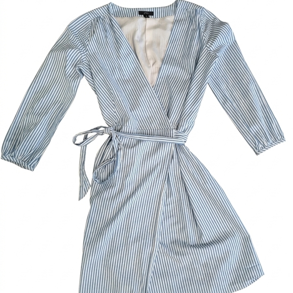 J. Crew Dresses & Skirts - J.Crew Blue White Striped Faux Wrap Dress Cotton Stretch Lined Size 0 K0691 FA18